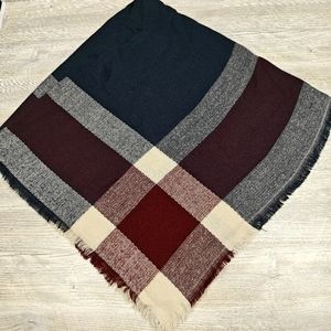 Just Cozy Poncho Scarf in Blue Red Cream Plaid Scarf Blanket